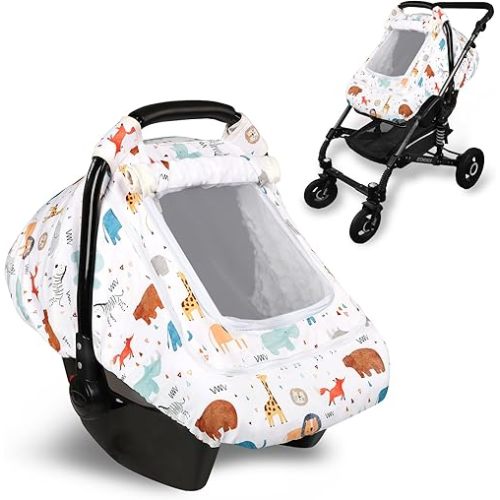 Baby Car Seat Cover Winter, Infant CarSeat Covers for Girls Man Fai Sky, Multi-Functional Newborn Canopy Breathable, Windproof & Universal Fit, Animal