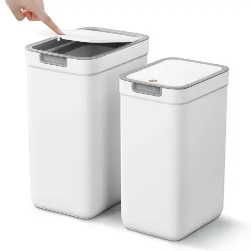 ‎JOYBOS JOYBOS 2-Pack White Press-Top Trash Cans - 3.6 Gallon & 2.4 Gallon, Wide Opening, For Bathroom Bedroom Living Room Kitchen & Reviews | Wayfair