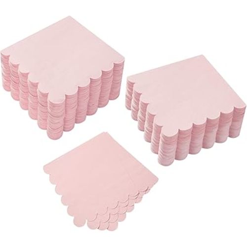 100 Pack Cocktail Napkin 2-Ply Scalloped Edged Dessert Napkins Folded 5 x 5 Inches Disposable Napkins for Dinner Wedding Birthday Party Bridal Anniversary Reception Event (Pink)