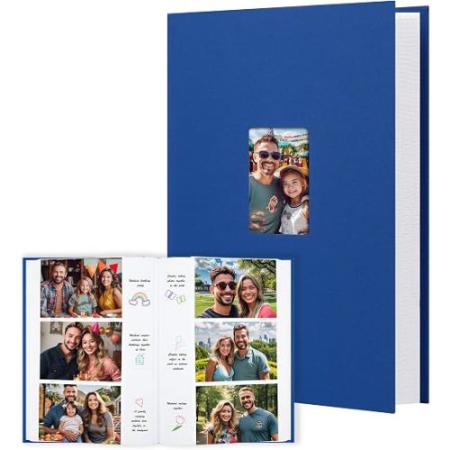 450 Pocket 4x6 Photo Album with Writing Space, Linen Cover, Blue