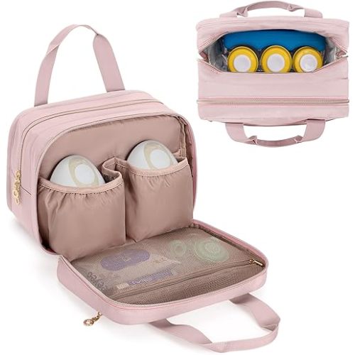 Damero Wearable Breast Pump Bag Compatible with Elvie, Willow and Momcozy Breast Pump, Carrying Case for Hand-Free Wearable Breast Pumps, Pump Parts and More, Pink
