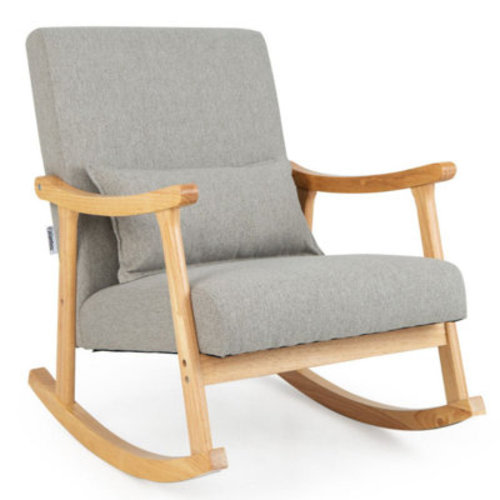 Jahlon Upholstered Rocking Chair With Pillow Rocking Armchair With Rubber Wood Frame Grey | Wayfair