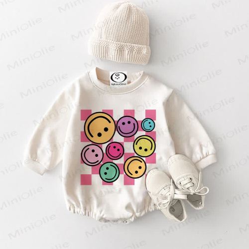 Baby Colorful Smiley Face White Bodysuit
