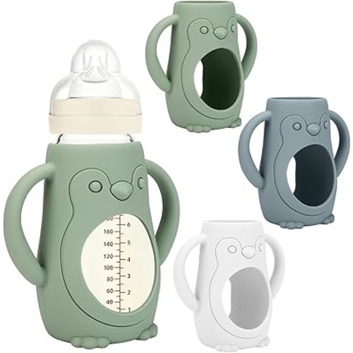 BUSOHA 3 Pack Silicone Sleeves for MAM Bottles - Baby Bottle Sleeves Compatible with MAM Glass Bottles Anti Breakage Baby Bottle Holder with Handle,9 OZ