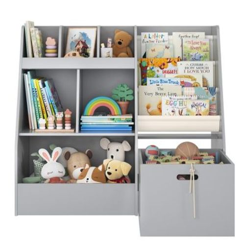Arceso 4 in 1 Kids Bookshelf and Toy Storage Organizer, 3-Tier Toy Organizers with Removable Toy Bin, Toddler Sling Bookshelf with Storage Cubbies