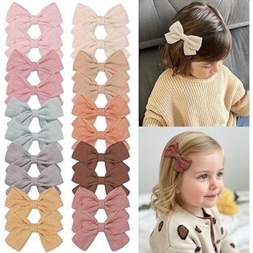 CÉLLOT Girls Hair Bows Linen Fabric 3.5" Bows Alligator Clips Hair Accessories for Little Girls Toddlers Kids and Teens,20 Pieces