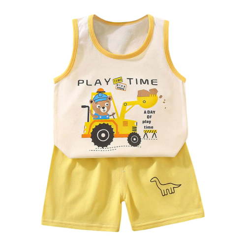 HUCOAE One Year Old Boy Clothes Baby Boy Outfits 6-9 Months Baby Boy Summer Clothes Sleeveless Tank Tops Vest T-Shirt + Casual Shorts Toddler Outfits Set Light Yellow 6-12 Months
