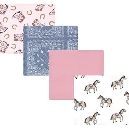 Hudson Baby Unisex Baby Cotton Rich Flannel Receiving Blankets 4-Pack, Cowgirl, One Size