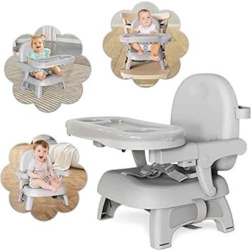 Mostop Baby Booster Seat for Dining Table: High Chair Folding Travel Baby Booster with Removal Tray, Easy Clean, Height Adjustment(Gray)
