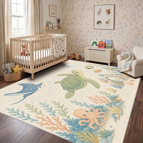 Sea Turtle Coral Reef Area Rug 5x6, Home Decor