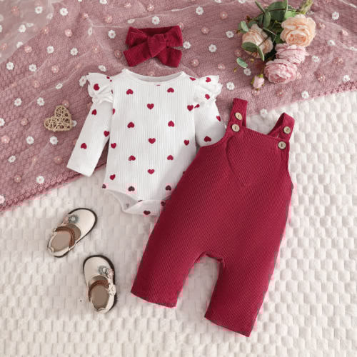 Baby Girl Love Cord Bodysuit & Overalls 2-piece Set With A Bow