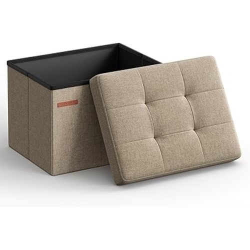 SONGMICS MAZIE Collection - Small Folding Storage Ottoman, Foot Rest Stool, 12.2 x 16.1 x 12.2 Inches, 286 lb Load Capacity, for Living Room, Bedroom, Home Office, Dorm, Light Taupe ULSF102K01