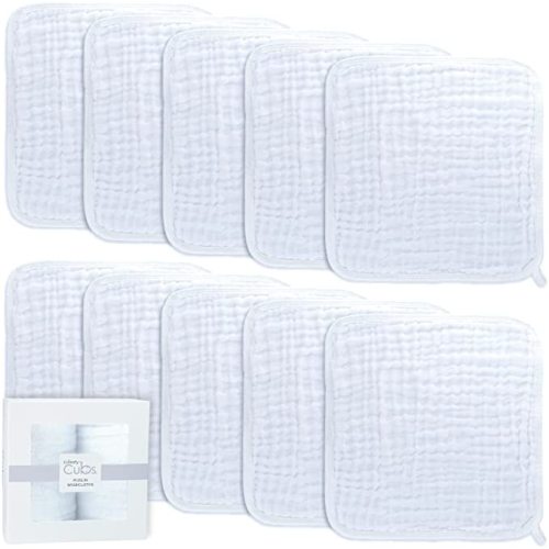 Baby Washcloths, Muslin Cotton Baby Towels, Large 10”x10” Wash Cloths Soft on Sensitive Skin, Absorbent for Boys & Girls, Newborn Baby & Toddlers Essentials Shower Registry Gift (White, Pack of 10) - 10-Pack 10"X10"