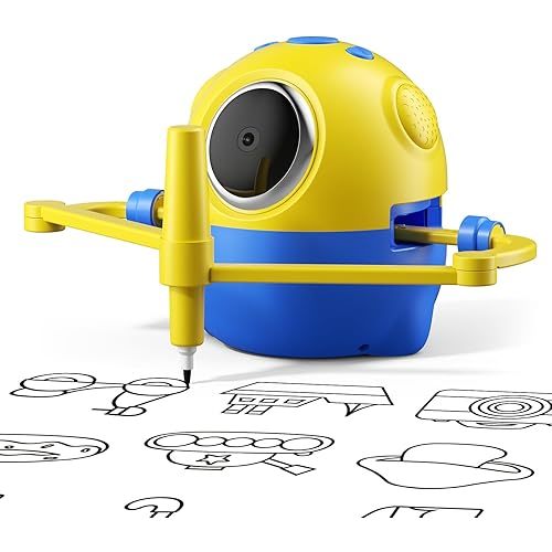 Drawing Robot for Kids with Camera Recognition, Interactive Educational Drawing Machine with 150 Cards, Montessori Painting Learning Toys for Ages 3+, Birthday for Boys Girls (Yellow)
