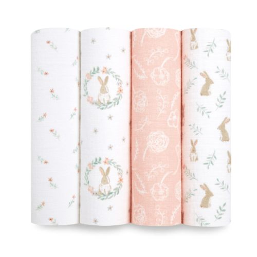Aden + Anais Cotton Muslin Swaddle, 4pk, Blushing Bunnies