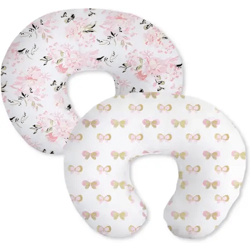 Little Grape Land Nursing Pillow Covers 2 Pack, Soft & Breathable Removable Breastfeeding Pillows Covers for Feeding Pillows, Nursing Pillow Slipcover for Baby Girls Boys, (Butterfly & Floral)