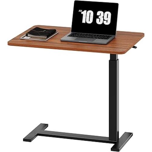 Sweetcrispy Overbed Bedside Table with Wheels, Adjustable Hospital & Home Use Bed Rolling Laptop Table, Mobile Standing Desk, Rust