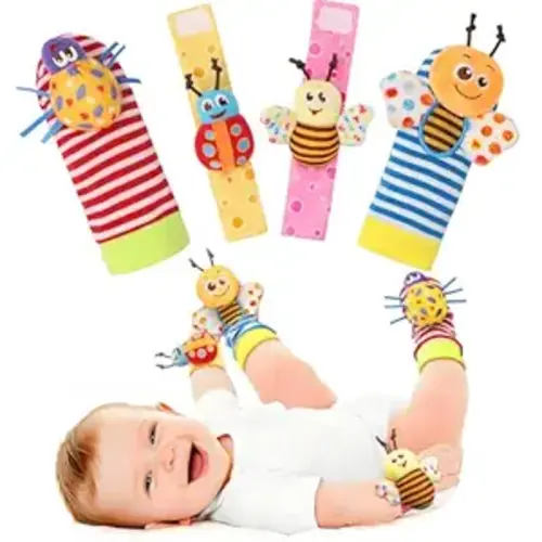 Bloobloomax Wrist Rattle Socks and Foot Finder Set, Infant Girl Boy Toys for Babies 0-36 Months, Newborn Hand & Foot Toys for 0 to 3 Years, Baby Shower Gifts Set Easter Basket Stuffer