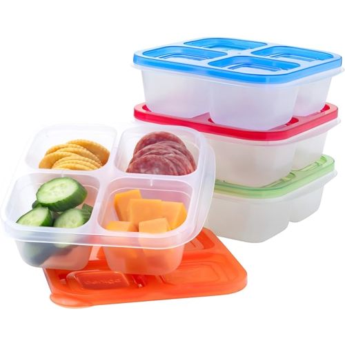 Bentgo Easyboxes 4-Compartment Snack Containers - 8-Piece Set with 4 Trays & 4 Custom-Fit Lids to Seal in Freshness - Reusable Food Storage & Meal Prep Bento BPA-Free Containers (Classic)
