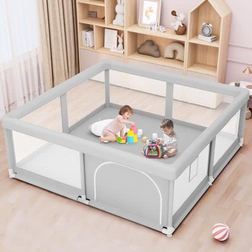 Besuhot Baby Playpen for Toddler, Large Playpen for Babies 50" × 50" Baby Fence Playards, Kids Safety Play Pen Area for Indoor & Outdoor (Grey)