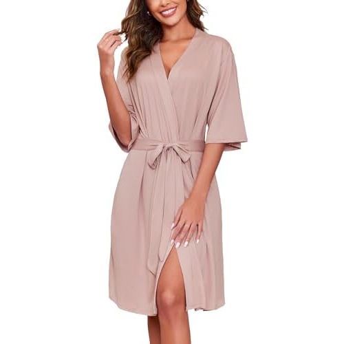 Ekouaer Short Robes for Women Lightweight Kimono Robes Knit Bathrobe Soft Sleepwear with Pockets S-XXL