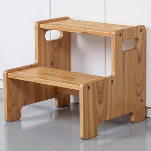 Wooden Step Stool,Two Step Stool for Kids,Toddler Montessori Stool Supports 300 lbs Kids Toddler Stepping Stool for Bathroom Sink/Toilet/Kitchen/Bed,Natural