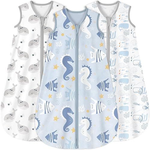 Yoofoss Baby Sleep Sack 0-6 Months 0.5 Tog Wearable Blanket for Baby, 3 Pack 100% Organic Cotton Infant Toddler Sleeping Sack 2-Way Zipper Lightweight Sleep Sack