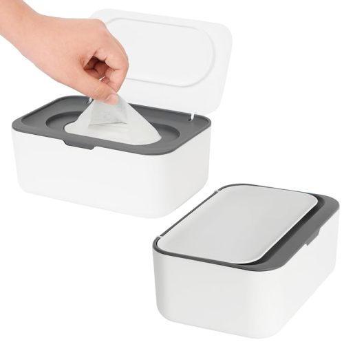 2 Pack Wipes Dispenser, Wipe Holder for Baby & Adult, Seposeve Refillable Wipe Container, Keeps Wipes Fresh, One-Handed Operation. Non-Slip, Easy Open/Close Wipes Pouch Case(2 Grey)