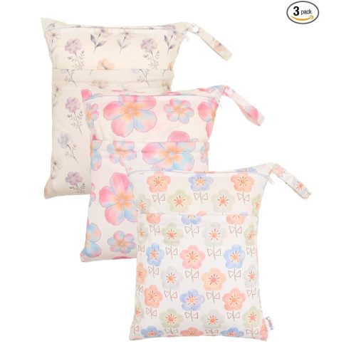 ALVA ALVABABY 3pcs Medium Cloth Diaper Wet Dry Bags Waterproof Reusable with Two Zippered Pockets Travel Beach Pool Daycare Soiled Baby Items Yoga Gym Bag for Swimsuits or Wet Clothes 3L-ZM50A