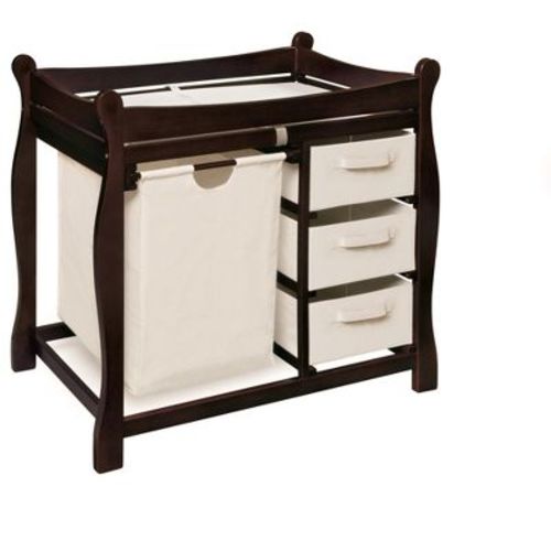 Badger Basket Sleigh Style Baby Changing Table with Hamper and 3 Baskets - Espresso