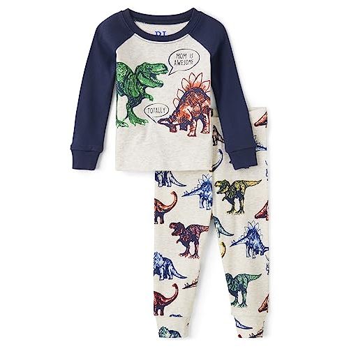 The Children's Place baby boys Button Long Sleeve Top and Pants Snug Fit 100% Cotton 2 Piece Pajama Set