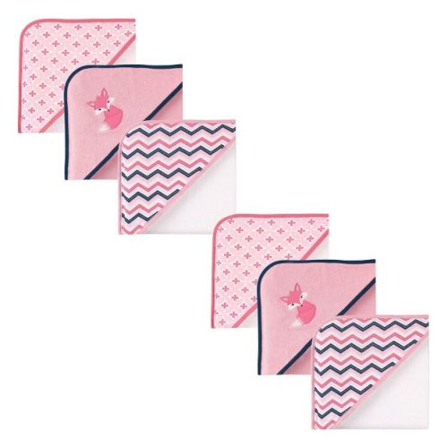 Luvable Friends Infant Girl Cotton Terry Hooded Towels, Foxy 6-Piece, One Size