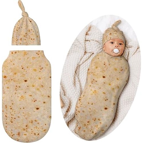 Tortilla Swaddle Blankets Newborn Receiving Blanket Burrito Baby Swaddle with Hat, Funny Costume Clothes for Baby Girls Boys