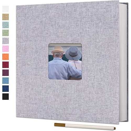 Vienrose Large Photo Album Self Adhesive for 4x6 8x10 Pictures Linen Scrapbook Album DIY 60 Blank Pages with A Metallic Pen Grey