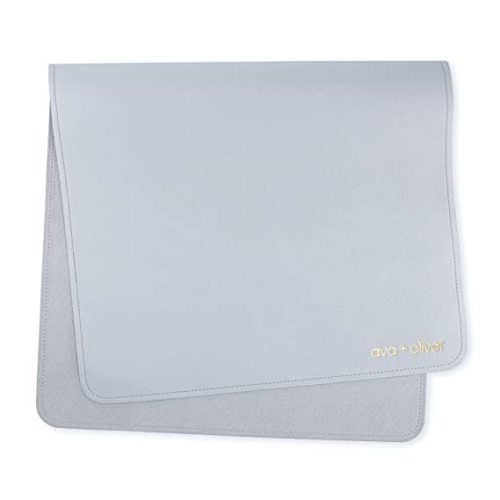 Vegan Leather Baby Changing Mat - Multipurpose Portable Wipeable Diaper Pad - Foldable for Travel (16 x 30 in) (Blue)