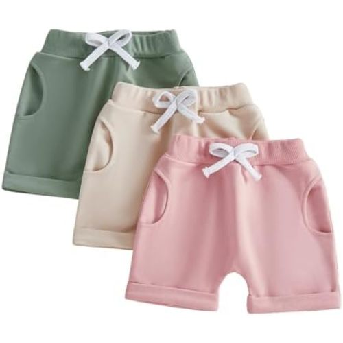 allshope Toddler Baby Girl Summer Shorts Active Jogger Pants Elastic Waist Pocket Solid Color Athletic Sweatpant Harem Bottom