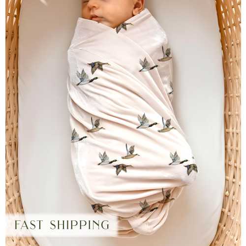 Mallard Duck Swaddle and Hat Personalized Duck Swaddle with name Going Home Boy Outfit Duck Theme Baby Name Announcement Custom Baby Gift