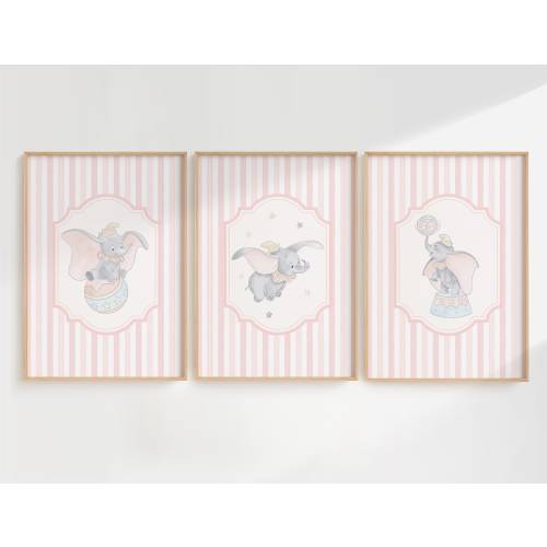 Set of 3 Dumbo Nursery Wall Prints | Circus Digital Art Print | Circus Elephant Wall Print| Dumbo Prints| Nursery Decor |Printable Art| L446
