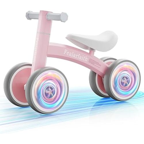 Baby Balance Bike for 1 Year Old Boys Girls, Toddler First Bike with 4 Colorful Lighting Wheels | 10-36 Month Toddler Balance Bike | First Birthday Gifts (Baby Pink)