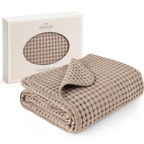 Konssy Waffle Baby Blanket for Boys & Girls, Soft Newborn Swaddle Blanket | Waffle Knit, Cozy Crib Blanket Neutral for Nursery, Stroller & Toddler Bed, Machine Washable, 41" x 37"(Clay)