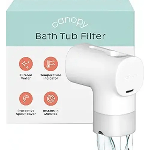 Canopy Baby Bath Tub Filter – Gentler Water Filtration for Delicate Skin | Reduces Chlorine & Irritants | BPA-Free Silicone Spout Cover | Easy Tool-Free Install | Activated Carbon Filtration