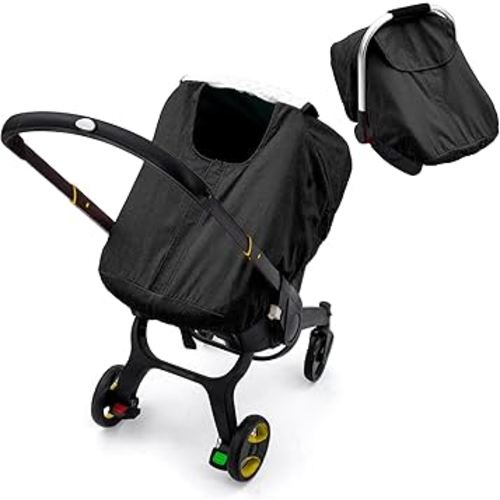 Waterproof Baby Car Seat Cover for Doona Stroller, Carseat Cover with Plush Dot Lining for Cold Wet Weather, Infant Car Seat Canopy with Zipper Closure Design & 2 Vents, Keep Baby Warm/Dry