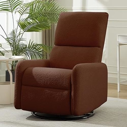360° Swivel Glider Chair, Rocking Chair Nursery with Side Pockets, Deep Cushioned Seat, Nursery Chair with Steel Structure Base, Sherpa Swivel Chairs for Living Room, Bedroom, Baby Room