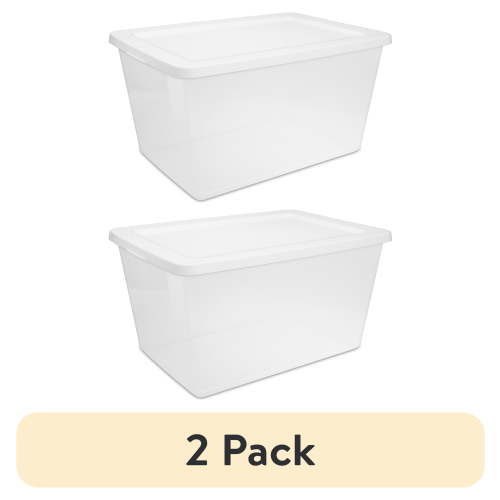 (2 pack) Sterilite, 58 Quart Clear Storage Bin, Snap-on Lid Storage Container, with White Lid