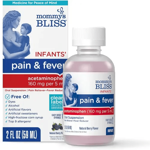 Mommy's Bliss Infants' Pain and Fever Reducer, Baby Acetaminophen, Dye Free, Delicious Mixed Berry Flavor, Ages 2+, 2 Fluid Ounces