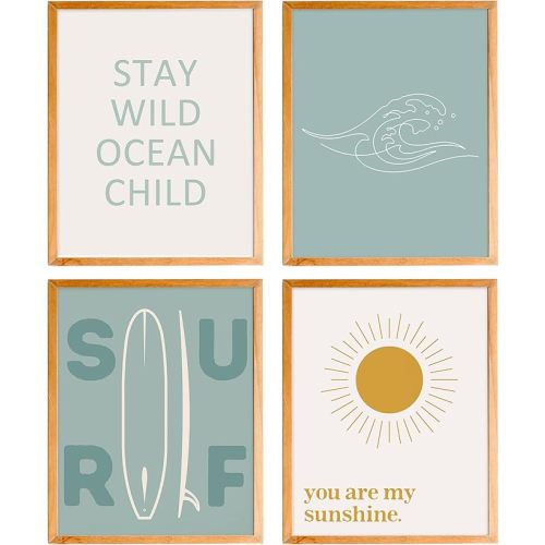 BearCake ocean decor for bedroom,ocean room decor of 4,Beach nursery decor,Surf themed classroom decoration for Playroom nursery,You are My Sunshine Wall 8x10 Inches