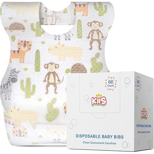 KIIS Disposable Baby Bibs for Baby Boys and Girls - Individually Packaged - Hygienic, Soft and Leakproof (20 PCS / 60 PCS)