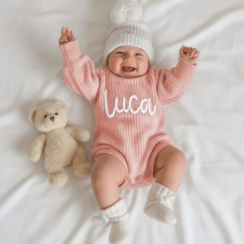 Personalised Baby Coming Home Outfit, Baby Sweater Romper, Monogrammed Infant Bodysuit, Homecoming Set, Cotton Knit Onesie, Newborn Gift