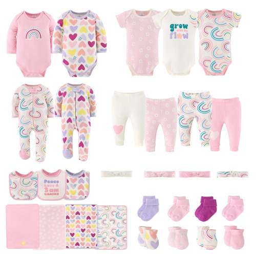 The Peanutshell Pretty Sweet 30-Piece Baby Layette Girl Clothing Gift Set, 0-3 Months - Pink