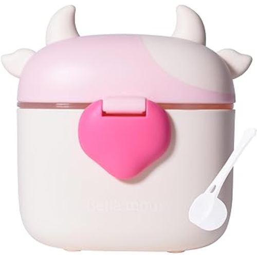 Bebamour Baby Formula Dispenser On The Go, Formula Container to Go, Formula Holder for Travel, Candy Fruit Snack Storage Container with Scoop and Leveller (Light Pink Cow)
